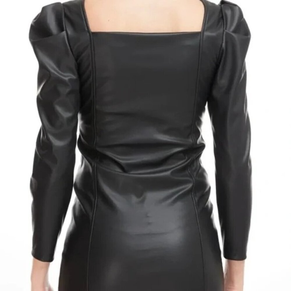 Generation Love Estelle Ruched Black Vegan Leather Mini Dress Size M NWT Fitted - Picture 3 of 6